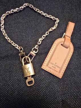 Louis Vuitton Gold Chain Padlock Necklace with Tan Leather Tag
